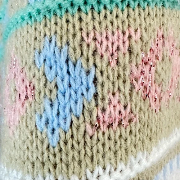 Vintage 80s Pastel Pattern Knit Sweater Fairy Kei Kawaii Oversized L XL - Picture 5 of 10